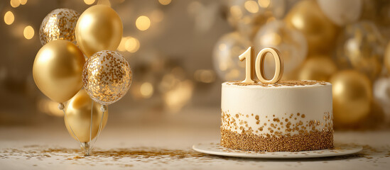 10 th birthday cake with balloons