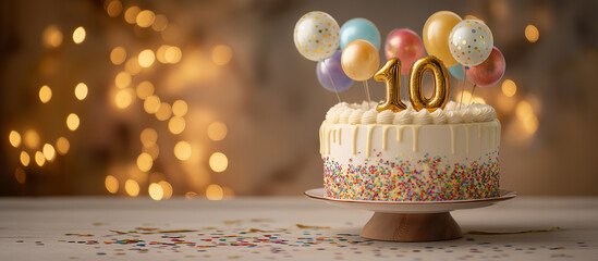 10 th birthday cake with balloons