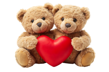 Two brown teddy bears holding a red heart brown bears