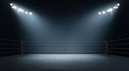 Obraz premium Empty boxing ring under bright spotlights in dark arena