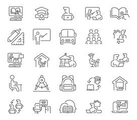 Education, learning, books, students, and online courses set of 50 linear icons