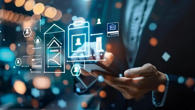 Businessperson Interacting with Augmented Reality Interface on Smartphone