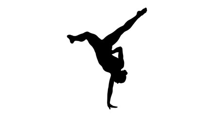 Silhouette of a breakdancer performing a dynamic move on a white background.