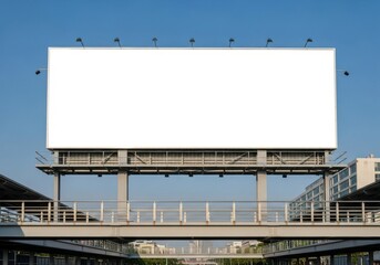 Obraz premium Large Blank White Billboard on Urban Overpass Against Clear Blue Sky
