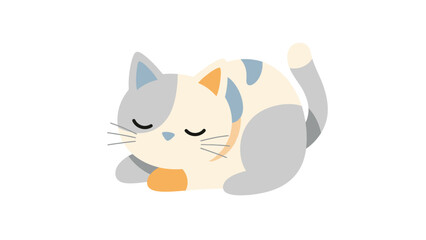 Fototapeta premium Minimalist Vector Illustration of Calico Cat in Relaxed Pose with Soft Colors and Organic Shapes in Modern Style