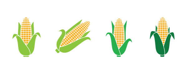 Corn symbols. Flat and line art design. Vector graphic set against a white backdrop