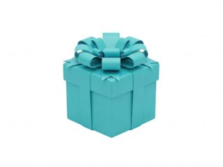 Teal gift box with a ribbon on top isolated on transparent background