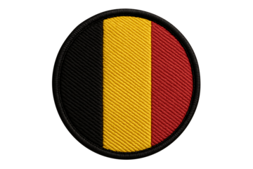 Embroidered belgium flag circular patch isolated on transparent background