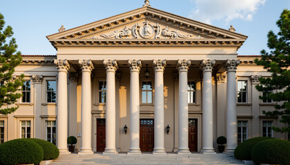 Naklejka premium College building front with large columns in modern style 
