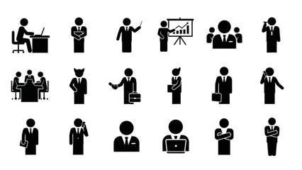 Business People Silhouette Icons Set Illustration.