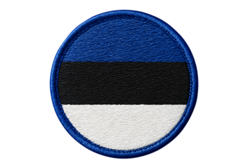 Embroidered estonian flag circular patch isolated on transparent background