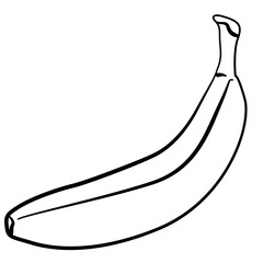 Banana outline illustration isolated on white background. Simple line art fruit drawing for coloring pages, icons, logos, educational and minimal design projects.