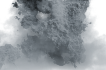 Voluminous, turbulent grey smoke and dust billow transparent background, forming an impactful, chaotic plume indicative of an explosion or eruption