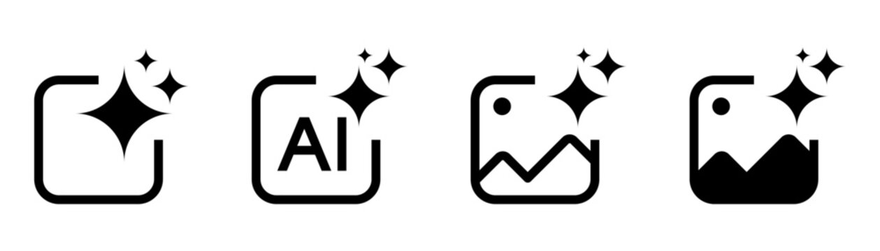 AI image generation icons set - Artificial intelligence, Generative AI logo icon sparkle symbol. showing generate, edit, photo editing, and enhance photo actions with outline style for apps and web