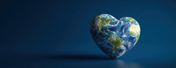 The Heart-Shaped Earth Globe Floating Over a Deep Blue Background with Soft Lighting