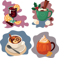 Cozy Seasonal Drinks Set &mdash; Mulled Wine, Fruit Tea, Hot Chocolate, Pumpkin Spice Latte