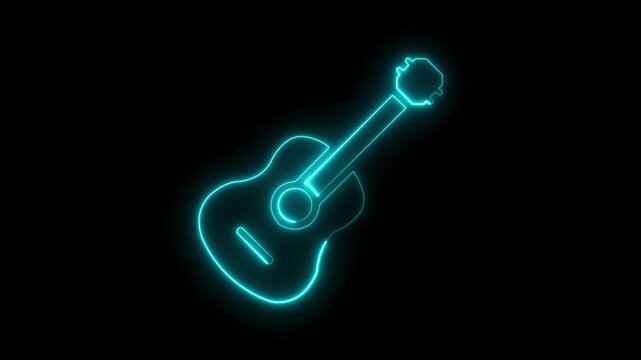 Neon Outline Of An Acoustic Guitar. Glowing neon violin icon isolated on black background vibrant musical symbol instrument sound. Guitar Music Icon Isolated on Black Background, 