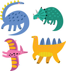 Dinosaurs, 4 characters. Vector set.