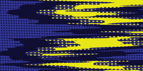 Yellow and blue abstract on a dark background. Sporty grunge design. Illustration for sports, backgrounds, animations.