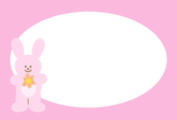 Obraz premium Rectangle pink frame with bunny for polaroid photo, ad template, social media post, decoration, notepads, sticky note, memo, print, poster, post card, animal, pet shop, vet, happy easter, zoo