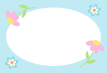 Rectangle pastel blue frame with flowers for polaroid photo, ad template, social media post, decoration, notepads, sticky note, memo, poster, post card, nature, floral print, garden, plants, tree

