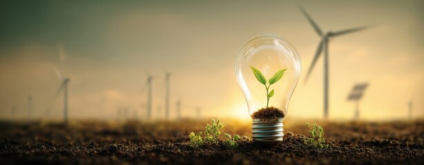 The Lightbulb with a Young Plant Growing Inside Symbolizes Sustainable Energy and Renewable Power