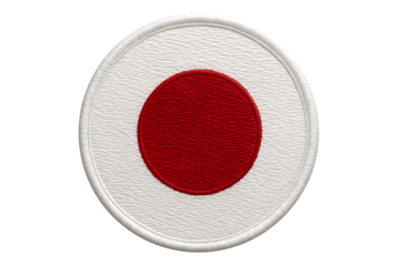 Embroidered japanese flag circular patch isolated on transparent background