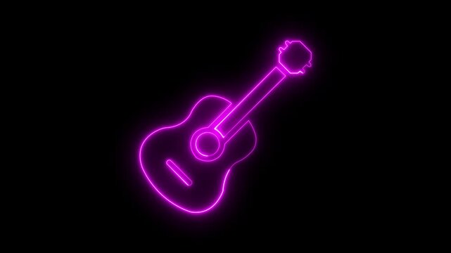 Neon Outline Of An Acoustic Guitar. Glowing neon violin icon isolated on black background vibrant musical symbol instrument sound. Guitar Music Icon Isolated on Black Background, 