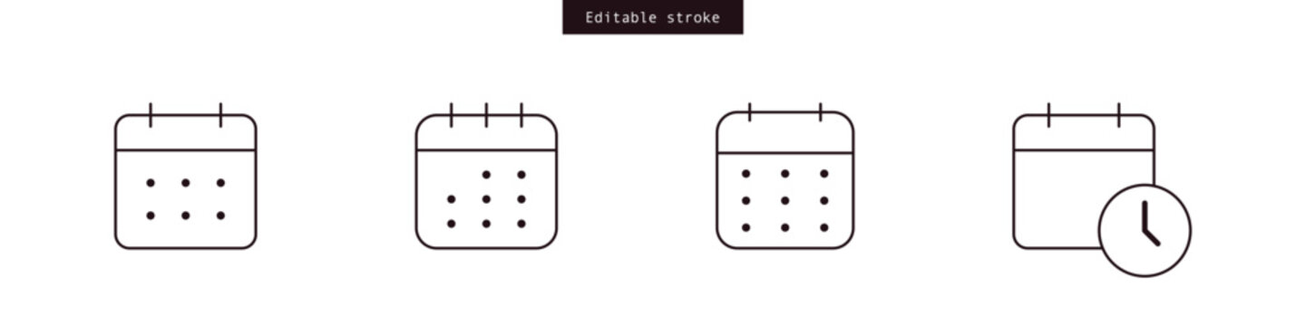 Calendar Icon set, Appointment schedule line icons. Meeting deadlines icon. Calendar planner icon. Line, Outline, Editable Stroke