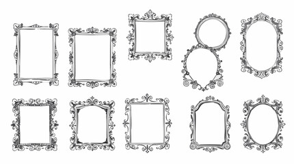 Obraz premium Elegant Hand-Drawn Collection of Vintage Ornate Frames with Intricate Decorative Borders, Ideal for Classic Design Projects