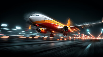 Fototapeta premium A passenger plane at an airport above a runway.