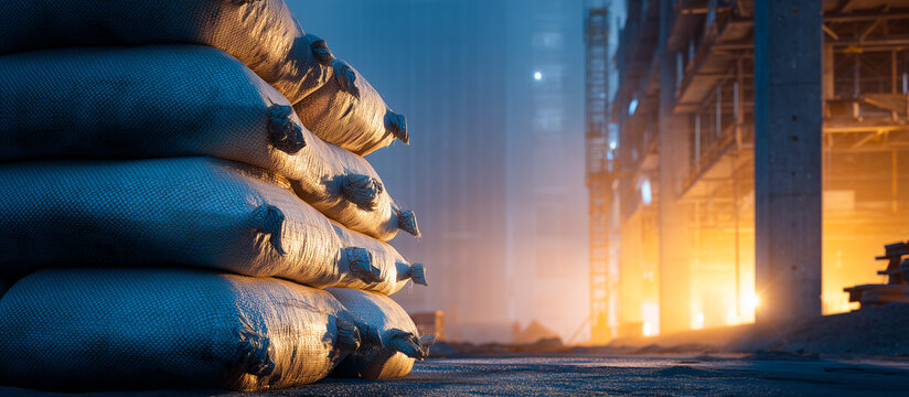 cement bag on contruction background