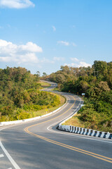 Curve number 3, the famous beautiful road with mountain slope at rural place in Nan province, Thailand.