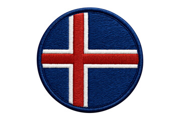 Obraz premium Embroidered icelandic flag circular patch isolated on transparent background