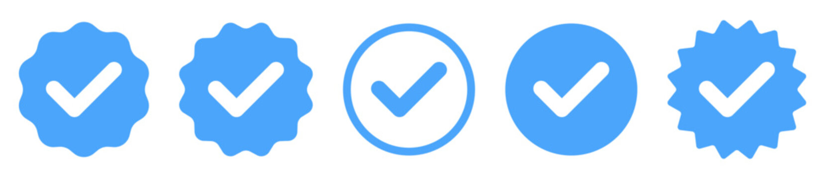 account verify icon, verified badge icon with check mark tick symbol : confirmed, approved, verification icons