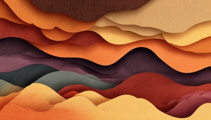 Layered abstract art featuring curved, colorful forms with a paper-like, textured appearance