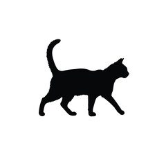 Graceful Black Cat Silhouette Walking on Pure White Minimalist Background