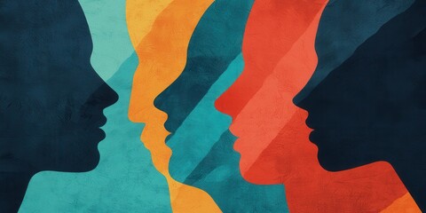 A colorful abstract representation of human profiles, showcasing diversity and connection through artistic silhouettes.
