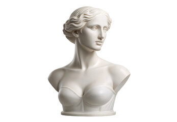 Obraz premium White marble bust sculpture of elegant woman side view, isolated on a transparent background