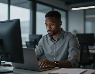 Black male professional analyzing real estate market data