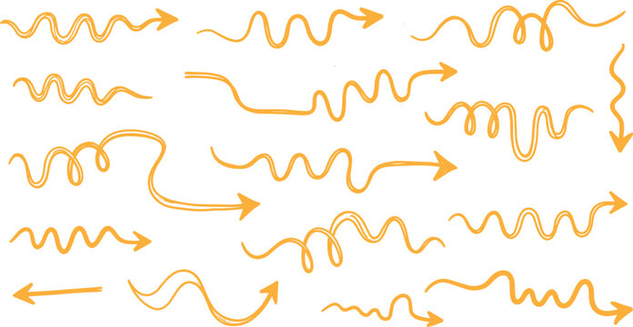 Vector illustration of squiggly arrow icon set with hand-drawn curves, directional symbols, and motion design element
