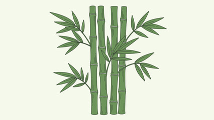 Naklejka premium Natural bamboo stalks with green leaves on a light green background.