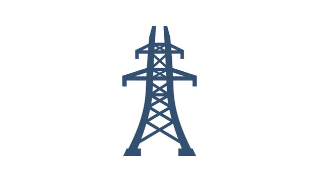 Electricity pylon transmission tower icon symbolizing power supply on an isolated white background.