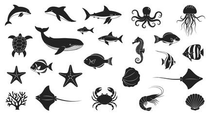 Obraz premium High quality illustration of sea animals showing marine life and underwater ocean biodiversity, perfect for nature, wildlife, and aquatic themed designs.