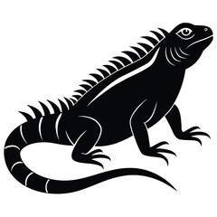 Fototapeta premium Intricate black and white stylized lizard silhouette with detailed scales and sharp claws on a white background