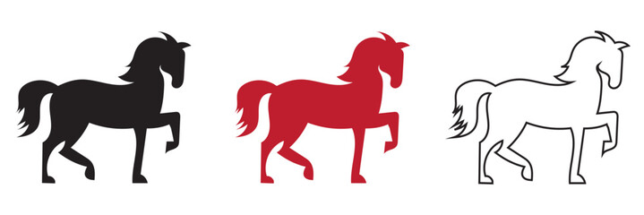 Chinese Calligraphy with running Horses  icon. Collection of black horse silhouettes in dynamic poses, ideal for logos, branding, tattoos, and equestrian or western themed designs.
