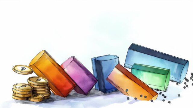 Personal budget planning with colorful bar chart graph, coins, and coin stack for financial growth