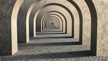 arched walkway with cobblestone floor