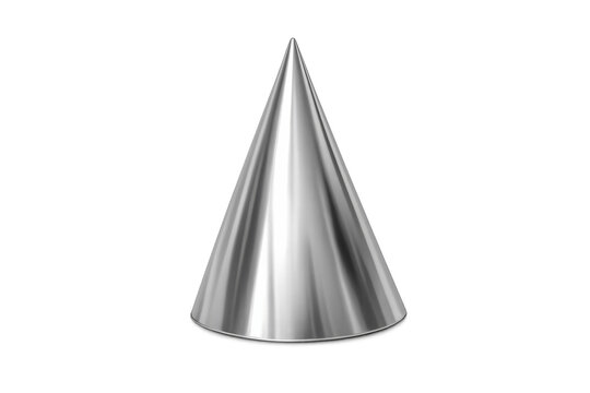 Silver metallic cone 3d geometric shape with reflection