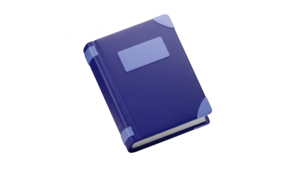 Dark blue book with blank label on cover isolated on transparent background for education concepts